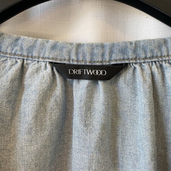 Driftwood Chambray Blouse Womens S Blue Floral Embroidered Long Sleeve Boho - Picture 5 of 11